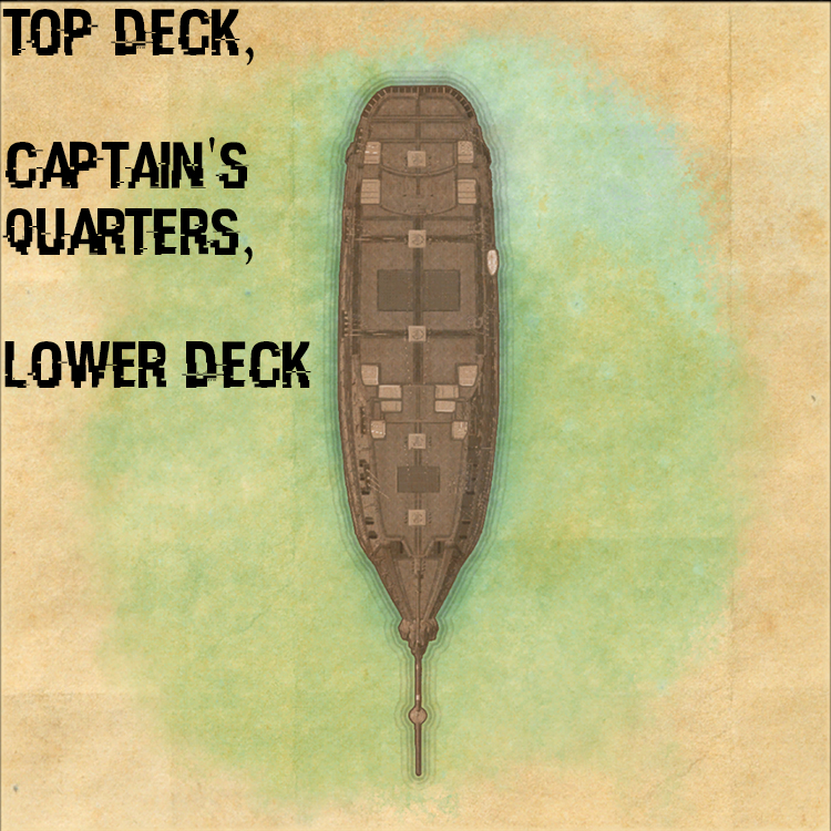 Top Deck, Captains Quarters, and Lower Deck Internal House Map