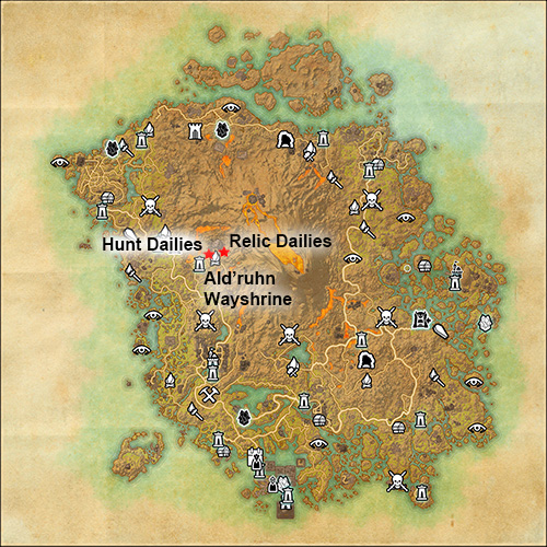 Location of Hunt and Relic Dailies givers in Ald'ruhn, Vvardenfell