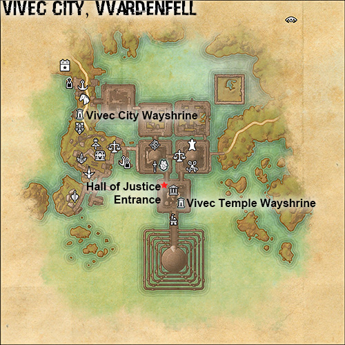 Location of the Hall of Justice in Vivec City, Vvardenfell