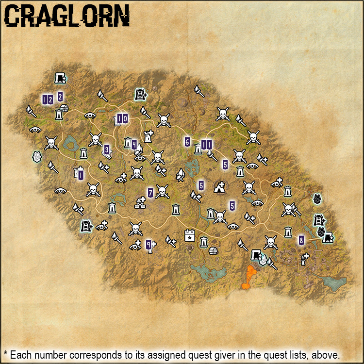 Craglorn Map of Quest Giver Locations