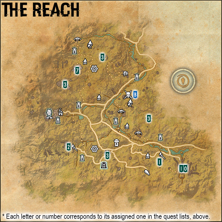 Map of Reach Delve and Harrowstorm and World Boss Locations