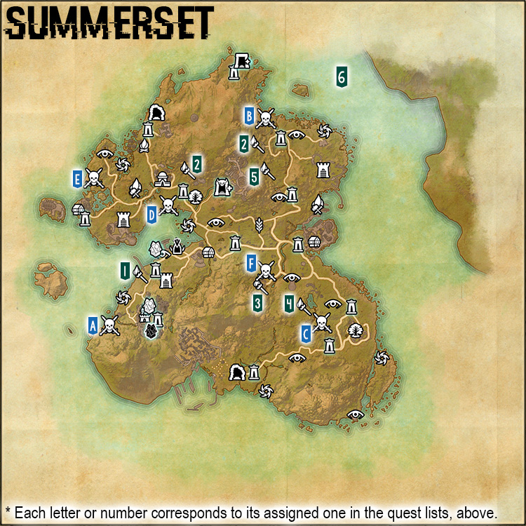 Map of Summerset Delve and World Boss Locations