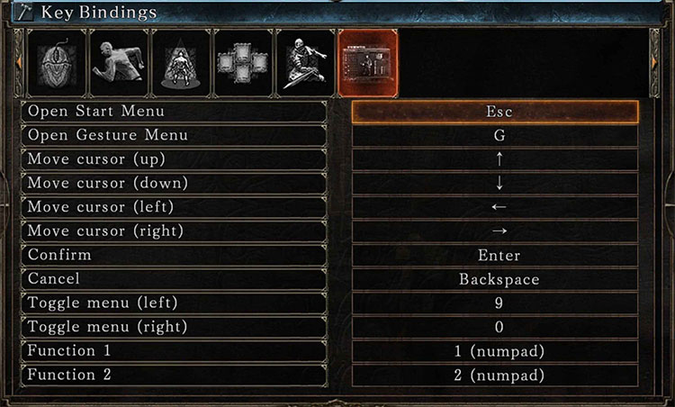 Basic Menu Options Key Bindings